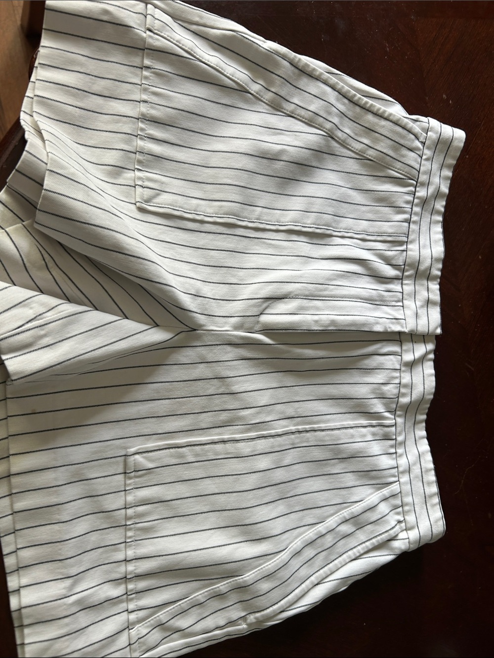 Ann Taylor White Shorts with Thin Navy Pinstripes